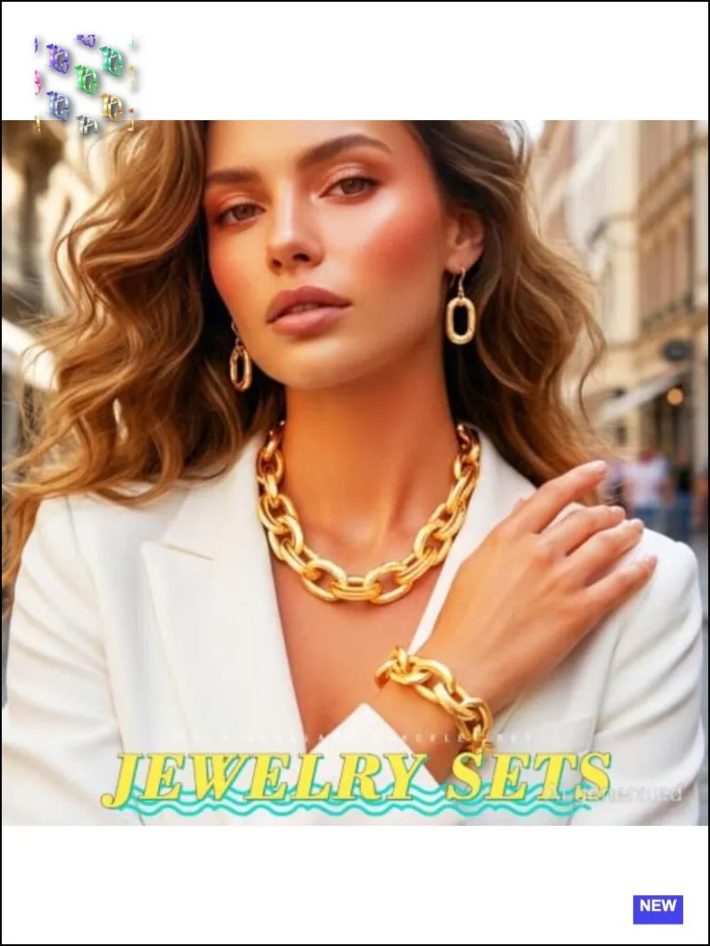 Chunky Gold Chain Jewelry Set - 3Pc Necklace Bracelet Earrings